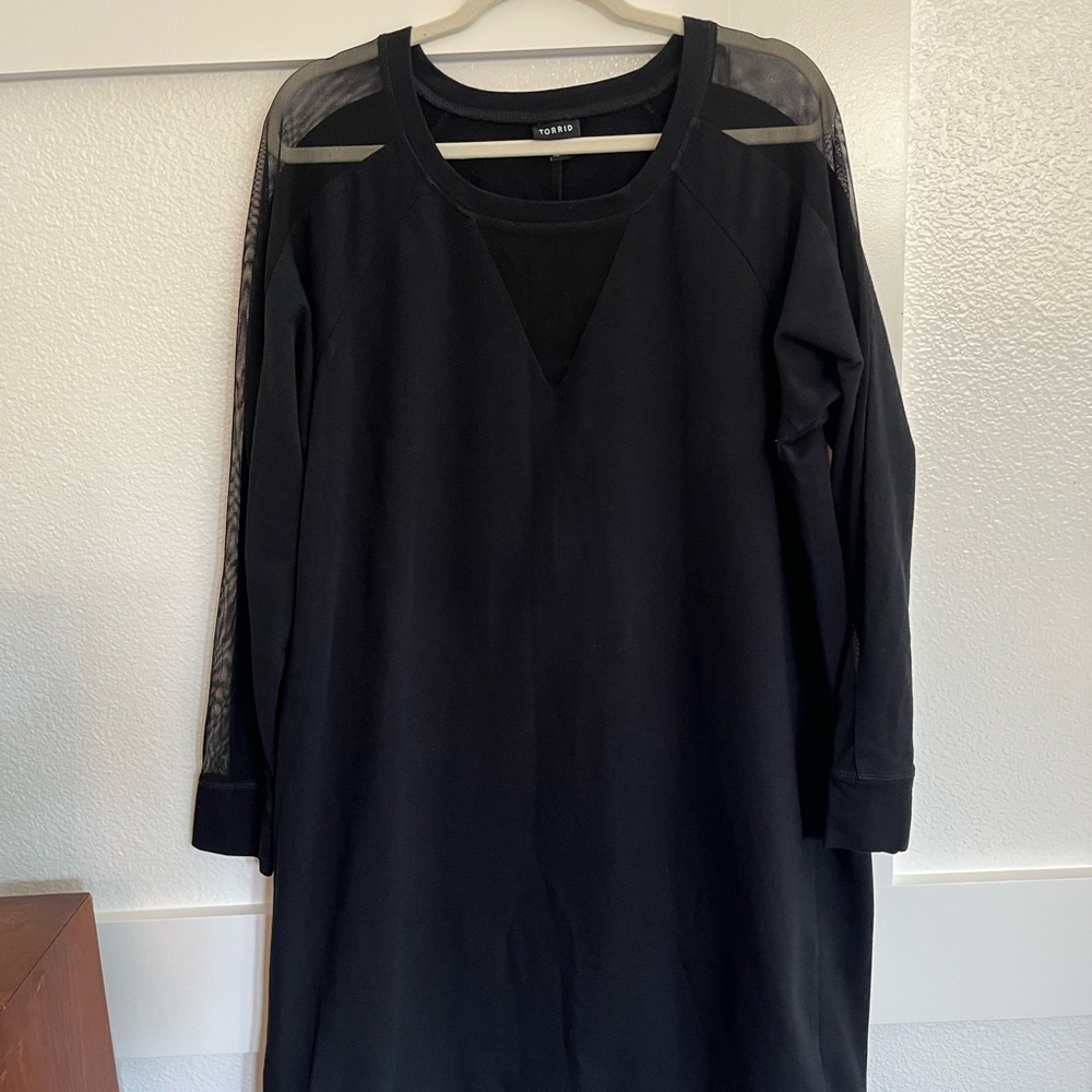 Torrid black dress with illusion sleeves.
